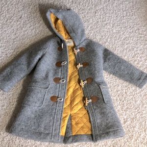 Mini Boden Gray Hooded Pea Coat with Yellow Lining